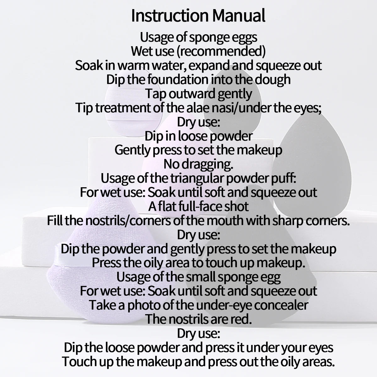 مجموعة من 6 قطع من إسفنجة المكياج فائقة النعومة: إسفنجة بودرة غير لزجة على شكل بيضة + نفخة مسحوق على شكل مروحة/نفخة مسحوق صغيرة