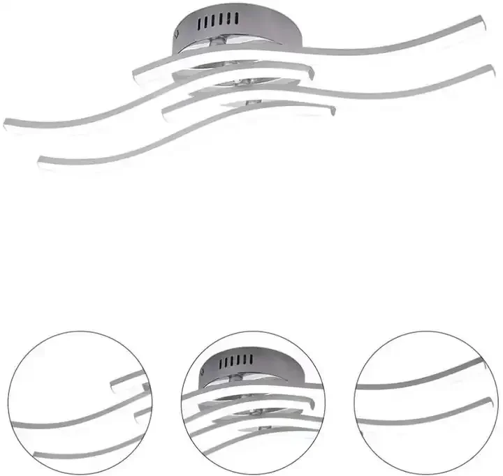 トリコロール調光可能並列LEDシーリングランプ、4つの波、モダンなデザイン、リビングルームのライト、24w