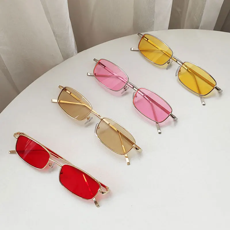 Neue Vintage Kleine Rechteck Sonnenbrille Männer Frauen Mode Punk Quadrat Sonnenbrille Marke Metall Rahmen Schwarz Fahren Brillen – Detail 4
