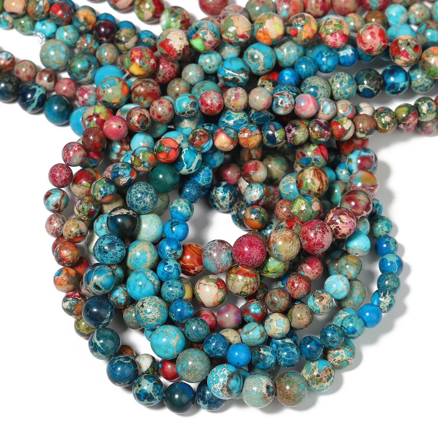 4/6/8mm Natural Muiticolor Sea Sediment Imperial Jasper Turquoises Beads for Jewelry Making DIY Bracelet Earrings Accessories