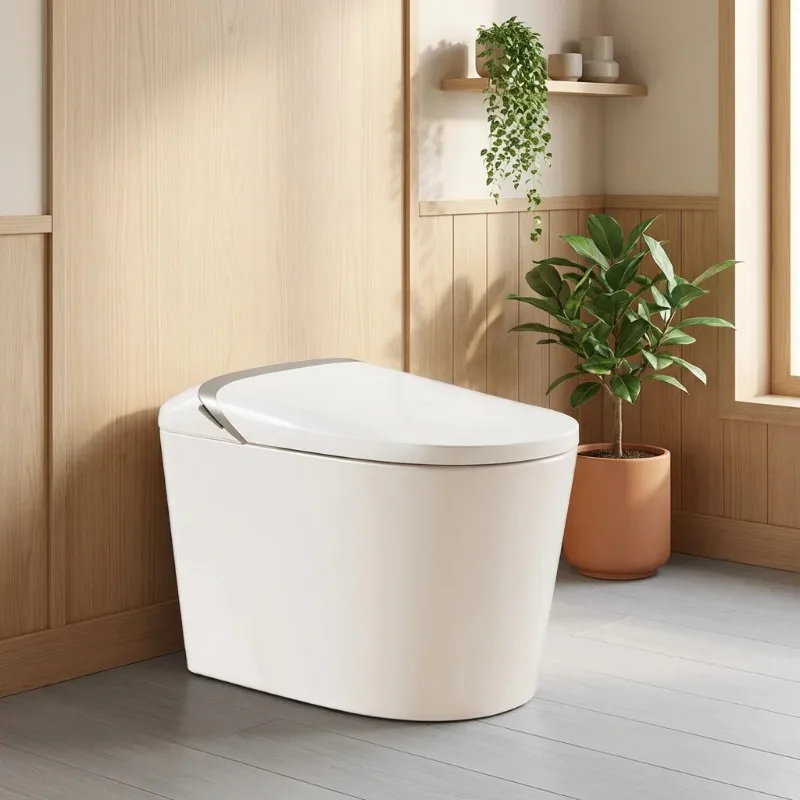 Intelligent Ceramic Toilet, APP Control, Elongated Bowl, S-Trap Drainage and Heated Seat