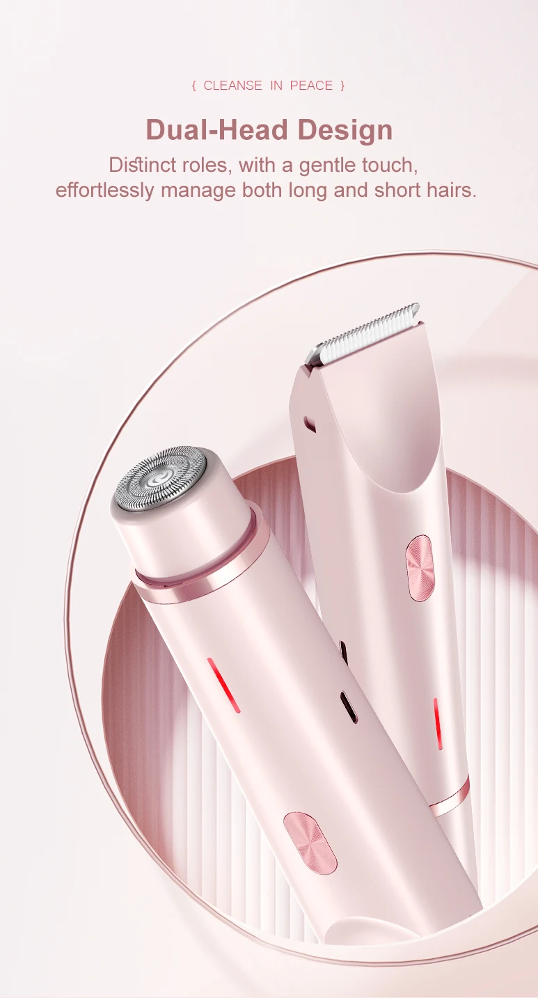 2-in-1-Elektrorasierer für Damen, Bikini-Trimmer, Gesichtsrasierer, Haarentfernung für Achselhöhlen, Beine, Damen-Körpertrimmer, wasserdicht, schmerzlos – Detail 3