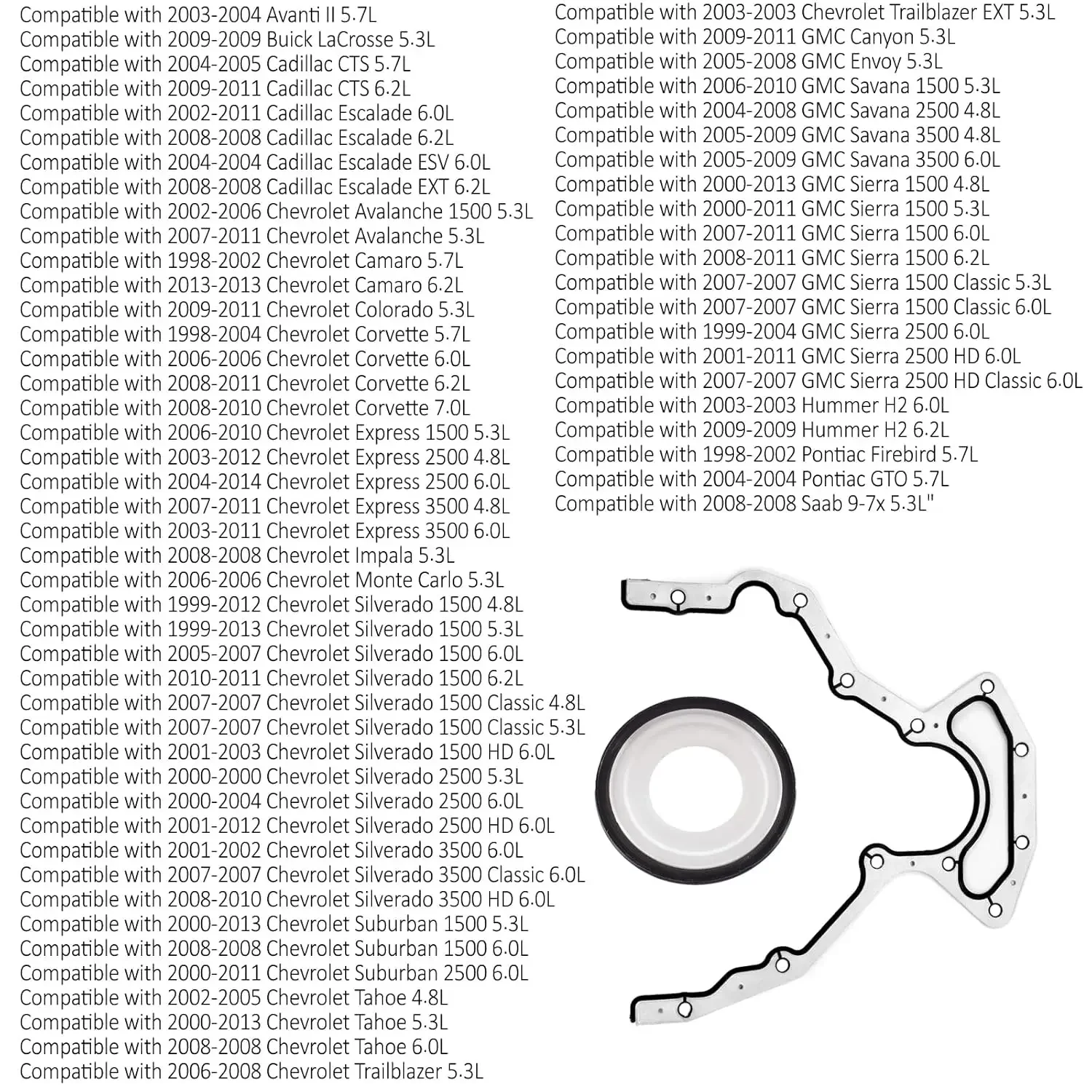 For BS40640 Rear Main Seal Kit, LS Real Seal Cover Gasket Compatible with 1997-2016 Cadillac Buick GMC Hummer Pontiac 4.8L 5.3L