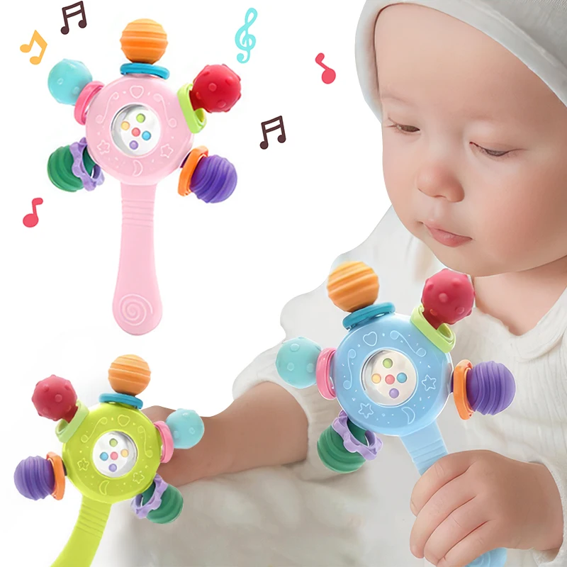 Mordedor de silicona para bebé, juguetes de desarrollo, sonajero sensorial para la dentición de 0 6 y 12 meses, juguetes con agarre manual, juegos educativos