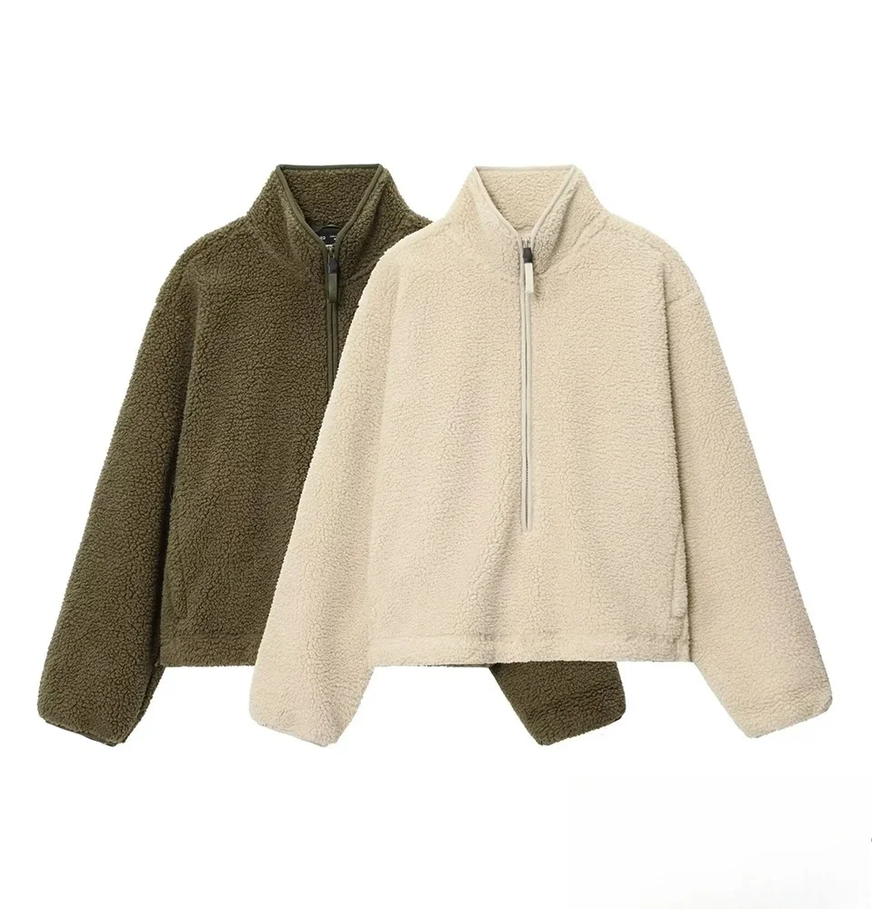 

KONDALA, осенняя женская повседневная флисовая куртка с воротником-стойкой, полукардиган на молнии, свободный свитшот, осень-зима 202, женские топы