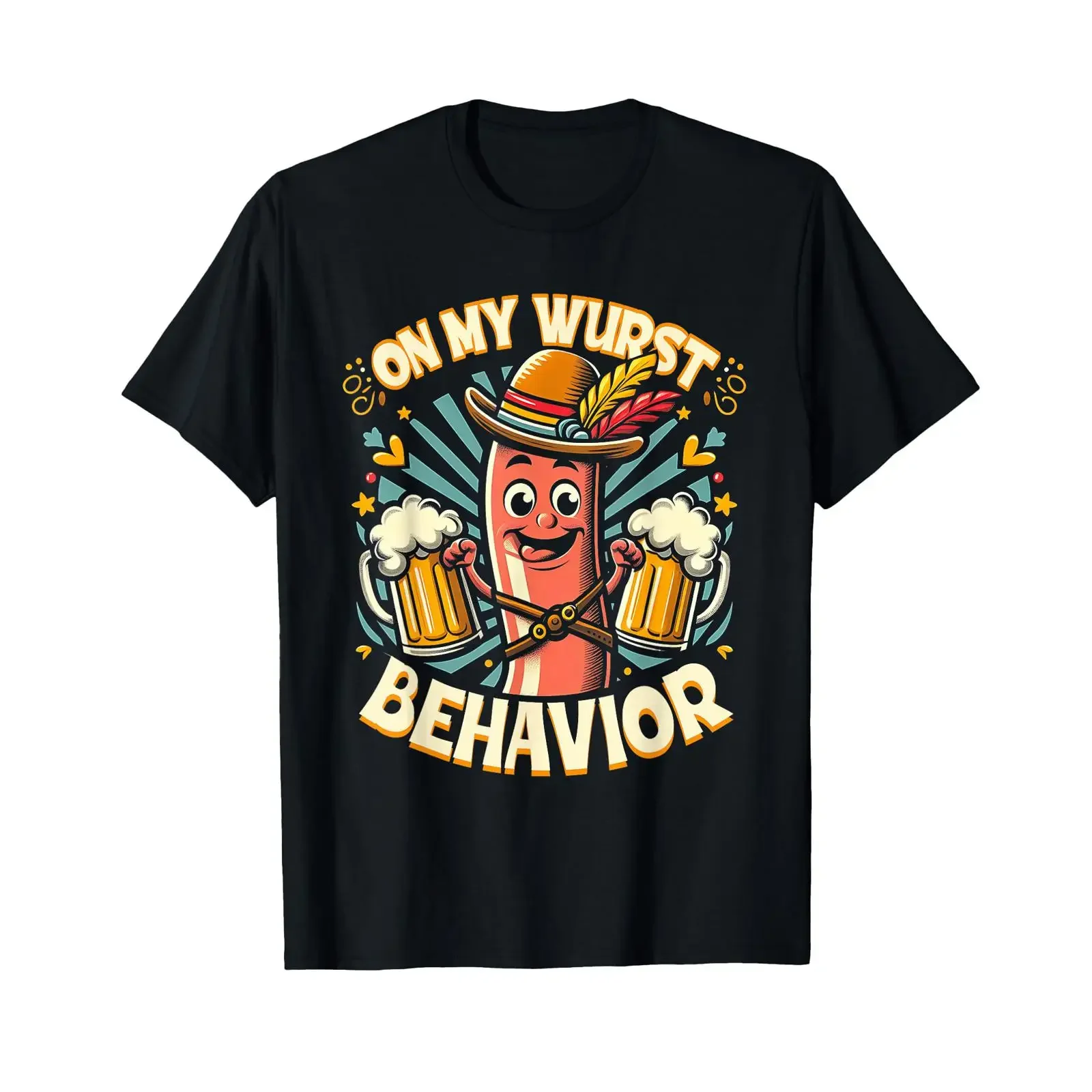 On My Wurst Behavior Sausage Drinking Bratwurst Oktoberfest T Shirt vintage Washed Stretched Breathable streetwear Stylish