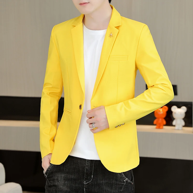 

Модный осенний мужской повседневный тонкий костюм-слим-фит в корейском стиле для подростков, трендовая верхняя одежда