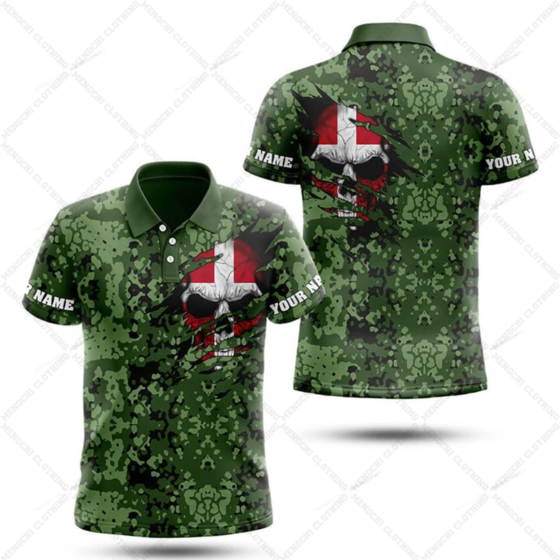 Customize Denmark Camouflage Polo Shirts Summer Cool Sportswear Men's Loose Oversized Jersey Short Sleeve Tops Daily Streetwear