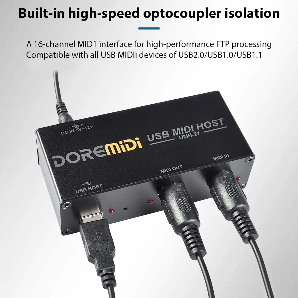 UMH-21 DOREMiDi High Speed USB MIDI Host Box 1-in 1-out 16 kanałowy MIDI Box do klawiatura MIDI MIDI Box