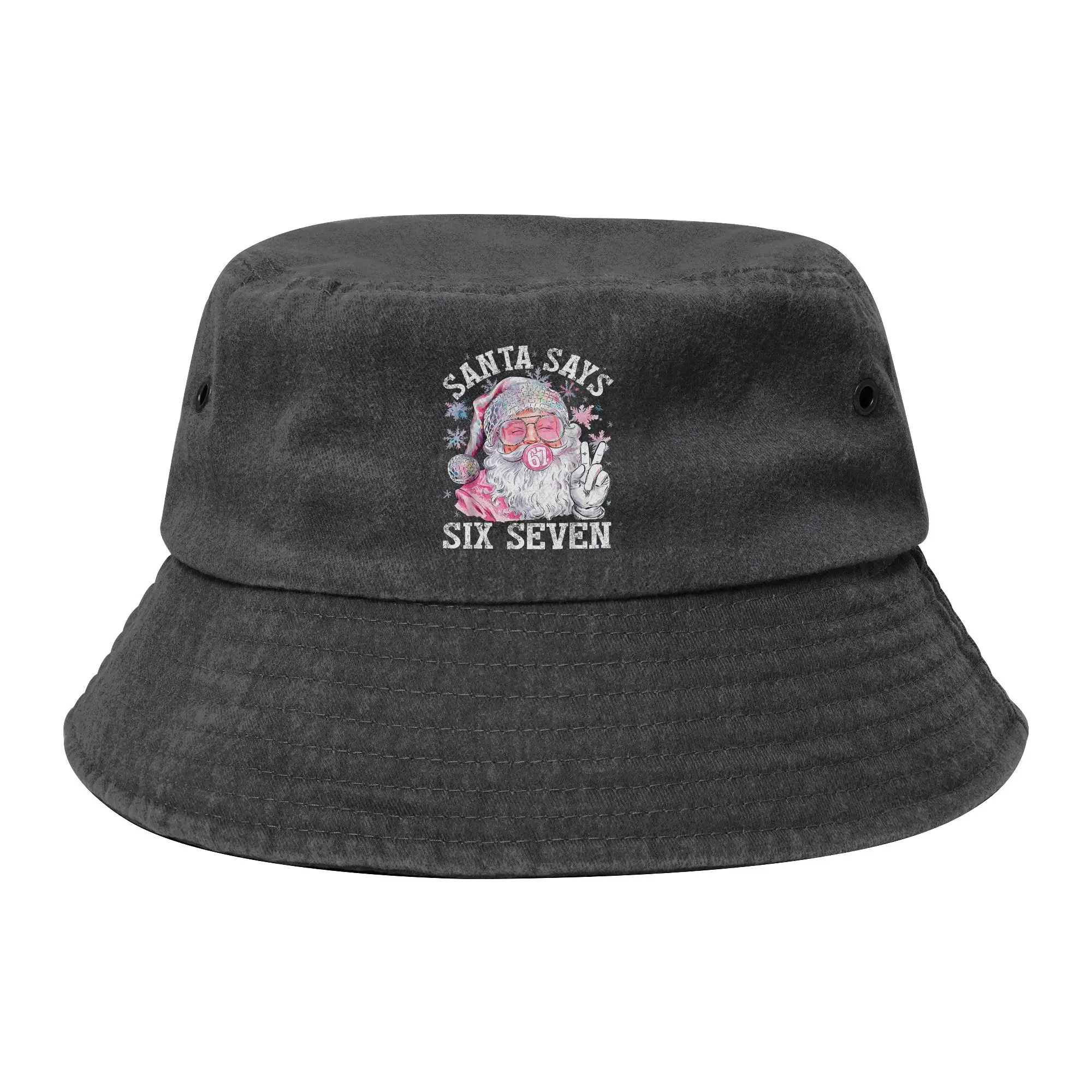 Unisex Distressed Denim Bucket Hat Funny Santa Says Six Seven Christmas 67 Meme Xmas Hiking Fishing Hat  Bob Gift