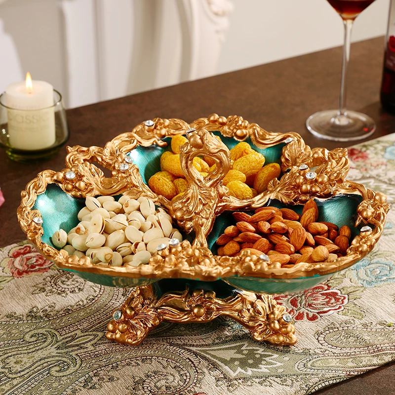 Luxury European style split dried fruit plate home retro creative melon seed plate candy plate living room tea table decoration