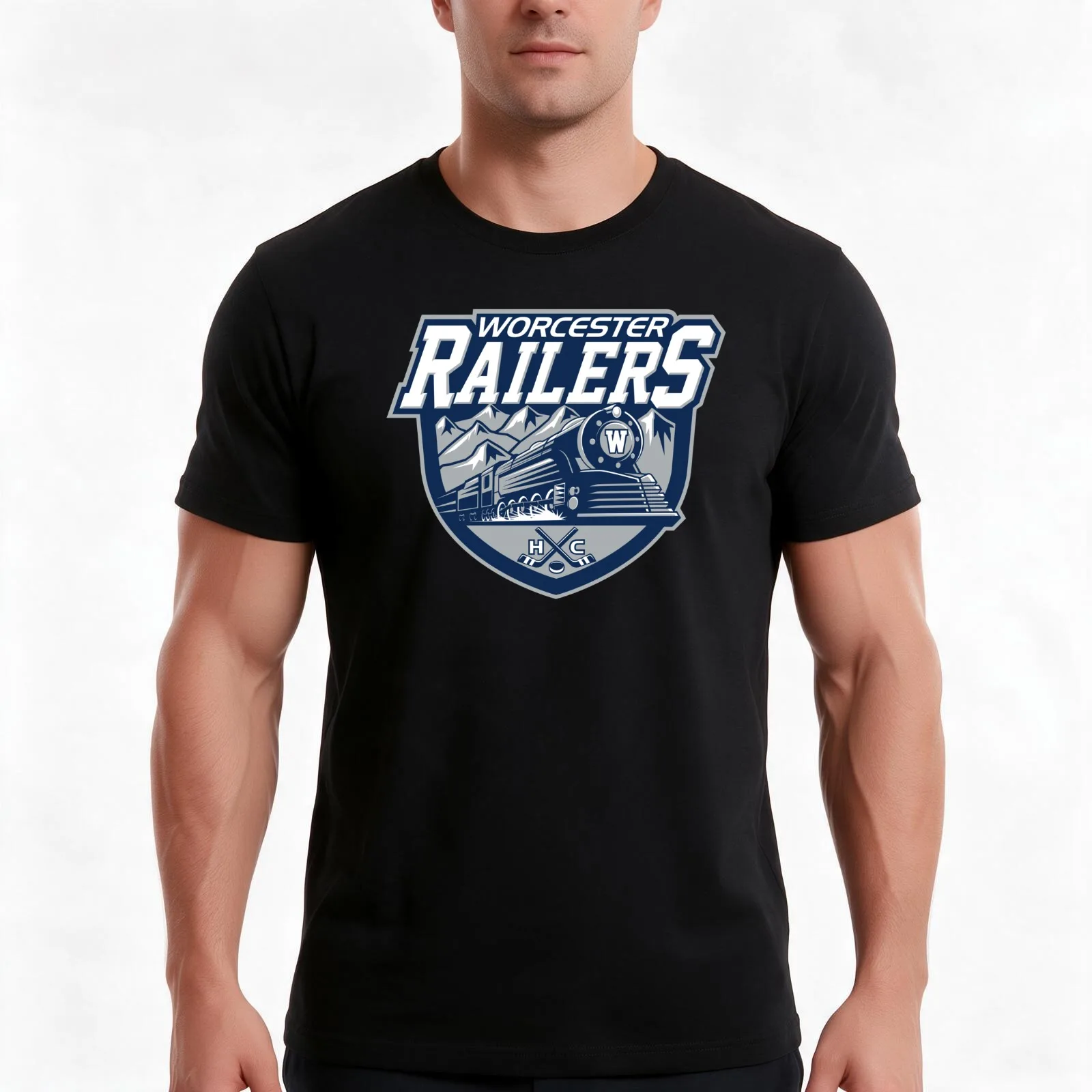 Worcester Railers T-Shirt, Summer Casual Cotton Tee, Oversized Streetwear Tops, Vintage Graphic Print, Loose Fit Short Sleeve
