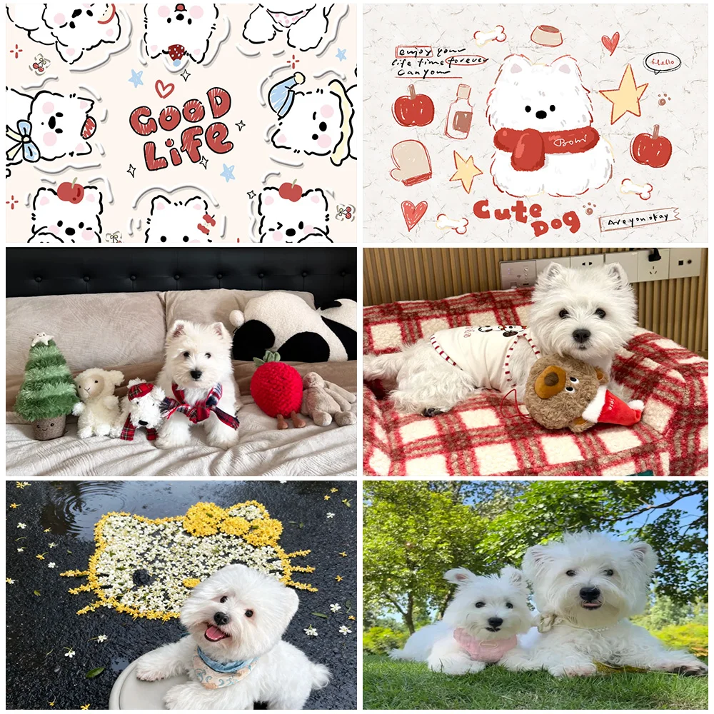 

West Highland Puppy Theme Birthday Party Decoration Background Cute White Dog Baby Shower Banners Photos Props Backdrop Supplies