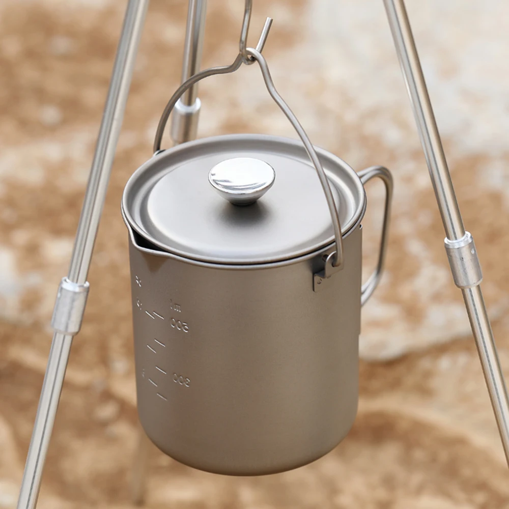 Lixada 750ml Titanium Coffee Cup Mug French Press Pot Coffee Maker with Lid Outdoor Camping Cooking Pot
