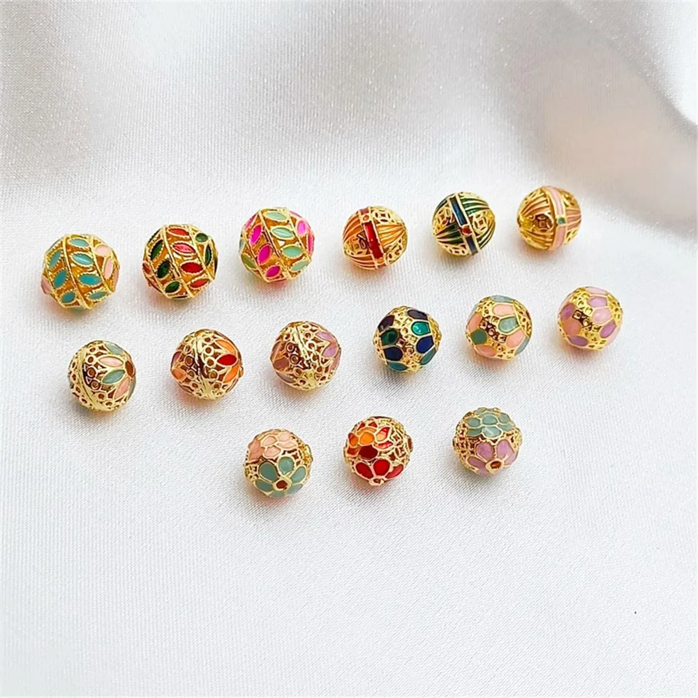 

18K Gold-plated Blue-fired Oil-dripping Hollowed-out Embroidered Ball Spacer Beads DIY Handmade Jewelry Bracelets Necklaces Bead