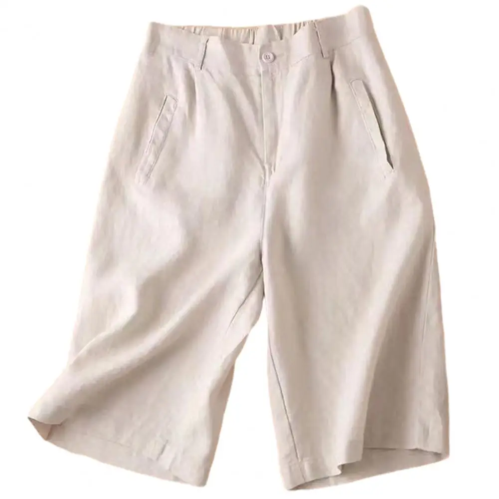 Cotton Linen Green Women's Summer Shorts High Waist Loose Casual Shorts Summer New 2023 Linen Elastic Waist Short Wide Leg Pants