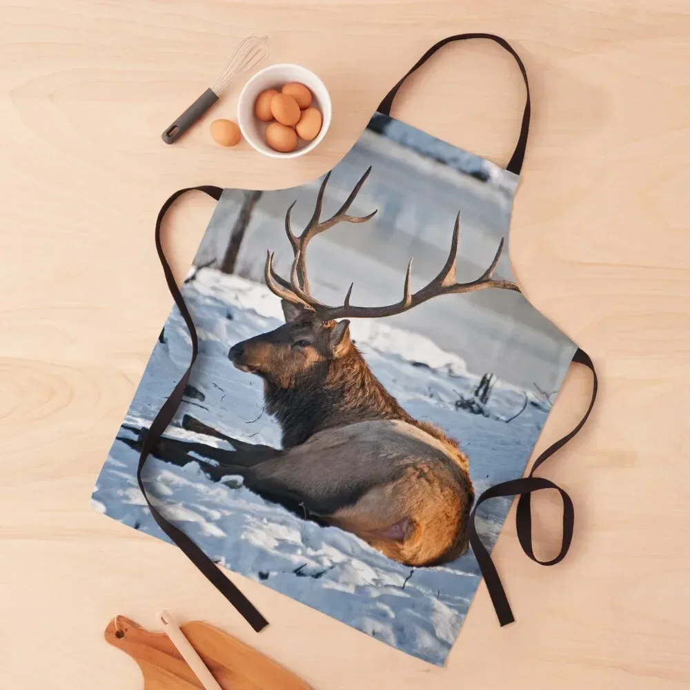 Elk In Snow Apron Kitchen For Men Nursing Apron