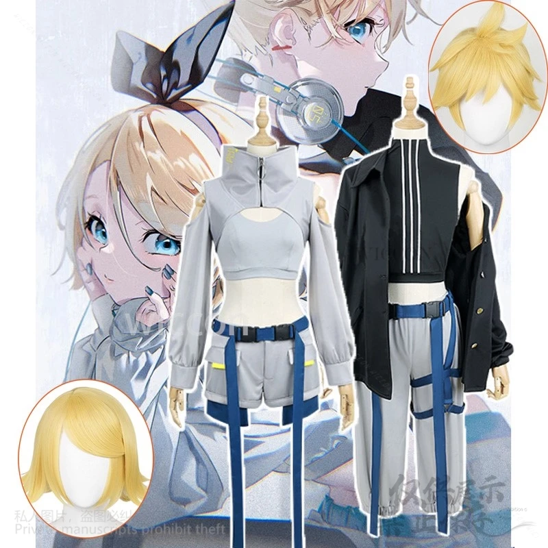 Аниме Project Sekai Game Косплей Рин Лен Костюм Пение Комплект Готовный Устойчивый Cos Хэллоуин Рождественская Вечеринка Милый Парик Униформа