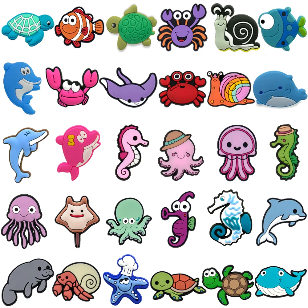 1/30PCS Marine Animal Shoe Charms, Pink Seahorse Shark Pin Accessories for Shoes, Turtle Shoes Clog Buckle Decoration