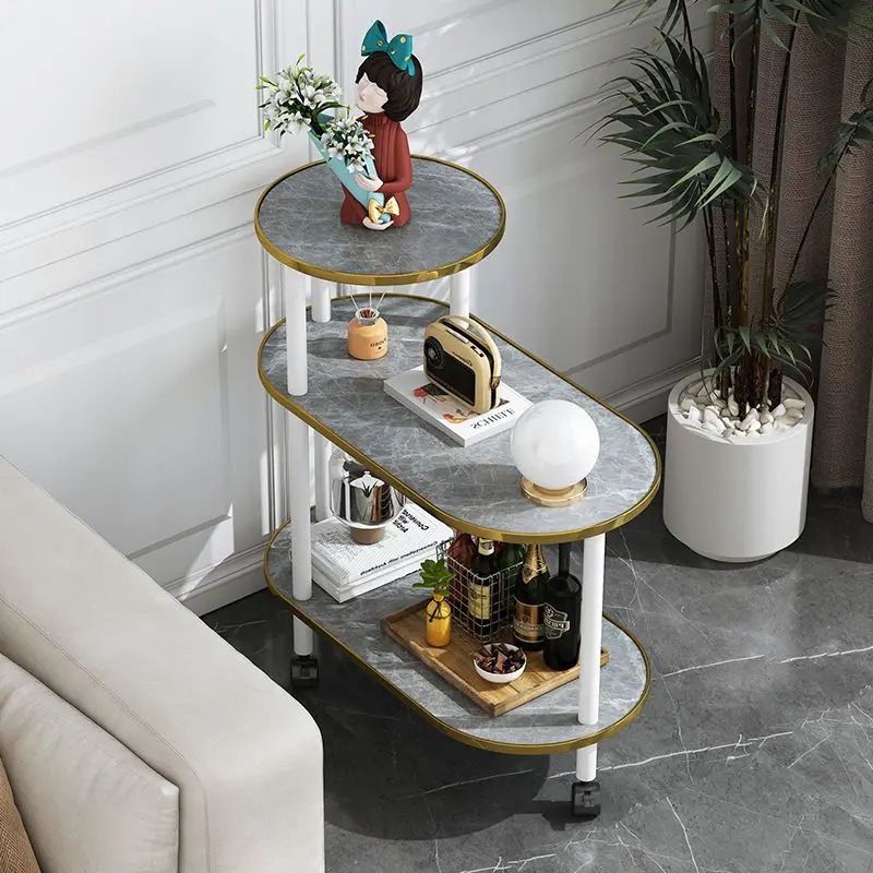 Modern Nordic Luxury Style Solid Wood Side Table Rock Plate Marble Pattern Small Coffee Table Storage Living Room Furniture
