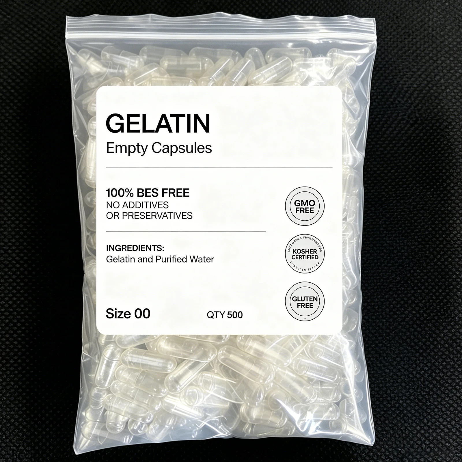 500 PCS Gelatin Capsules Set Clear Transparent Sizes 000# 00# 0# 1# Joined & Separated Halal Certified for Health Supplements