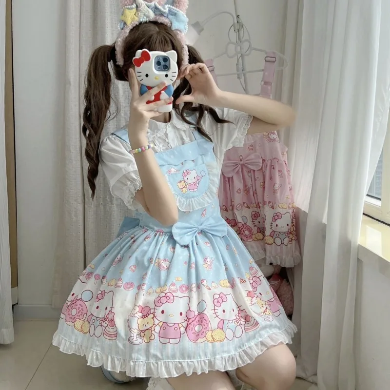 

Kawaii Hello Kitty Cartoon Lolita Strap Skirt Anime Hello Kitty Pattern Accessories Jsk Lolita Princess Dress Girl Clothing Gift