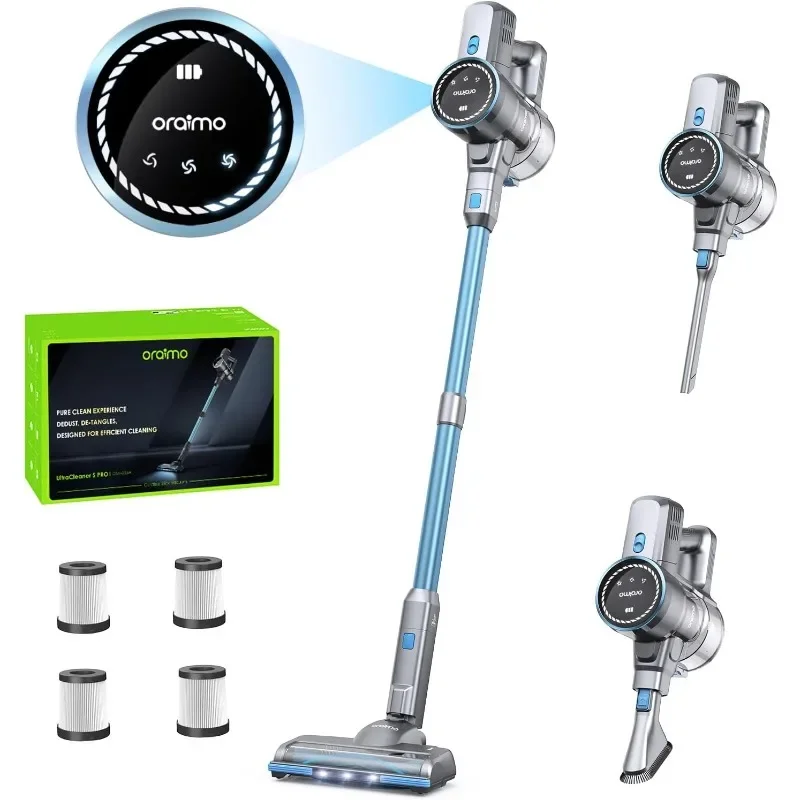 Cordless Vacuum, 24KPA Vacuum Cleaner with 270W Brushless Motor, Stick Vacuum with Anti-entangle Floor Brush