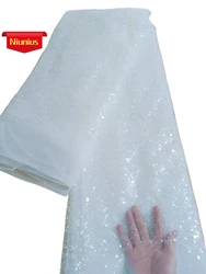 High Quality Classic 3D Plant Flower Pattern Elegant Embroidery Heavior Sequin Tulle Lace Fabric for Wedding Dress NN568_N