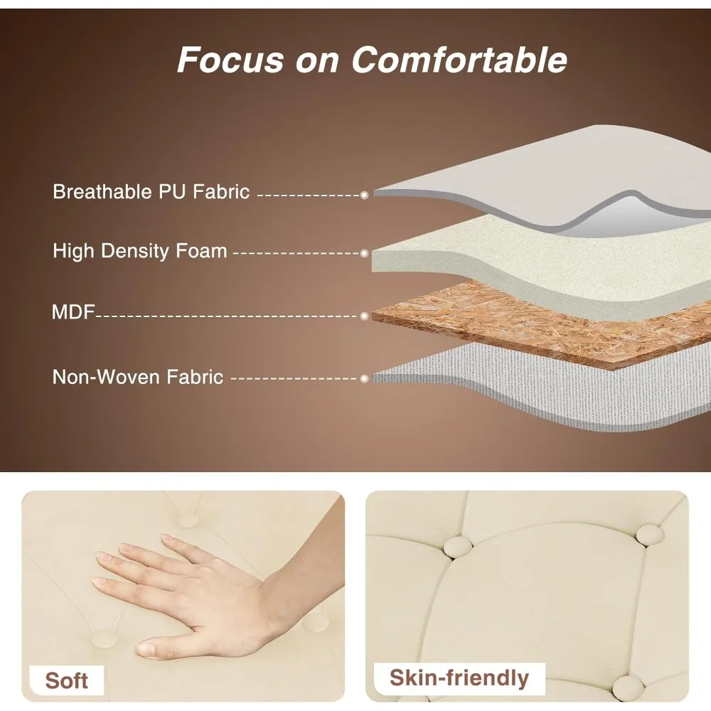 مقعد تخزين من الجلد الصناعي مع تصميم زر معنقدة لغرفة النوم، نهاية مقعد السرير مقاس 65 بوصة، مقعد قدم للسرير مع عرض نافذة #6