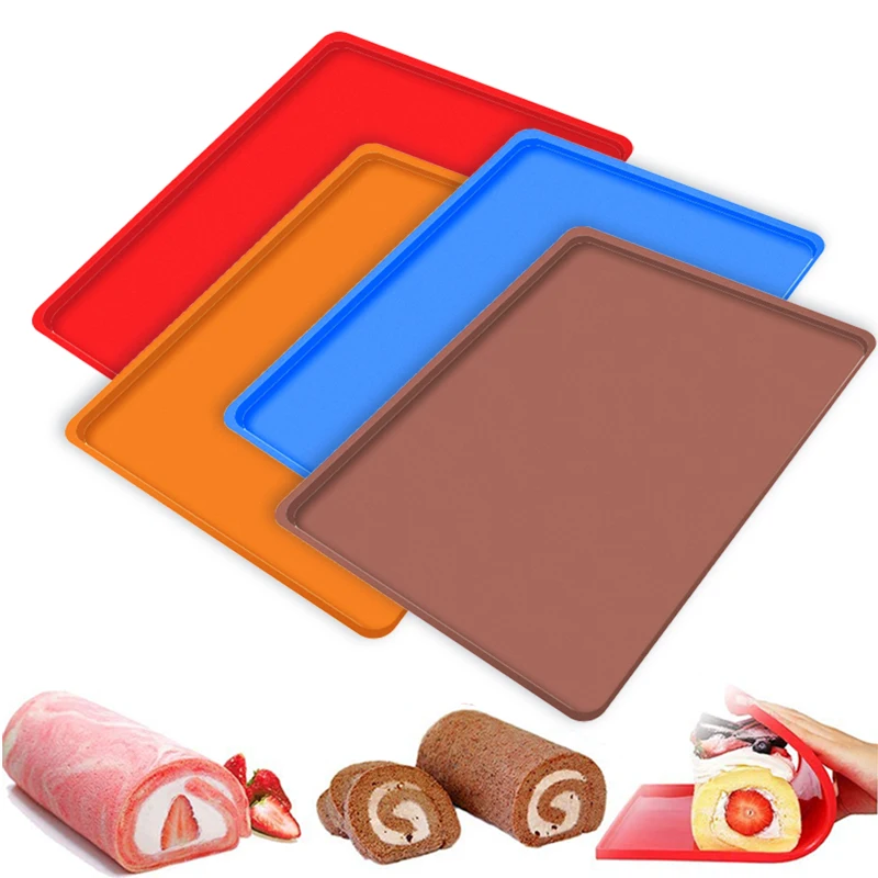 Large Silicone Swiss Roll Cake Mat Flexible Non-Stick Baking Tray Sheet Bakeware Roll Pan Flexible Cake Mold Sheets with Edges