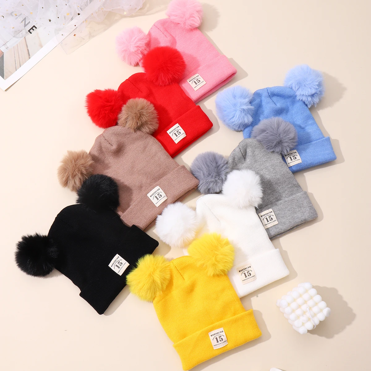 1pcs Winter Children Warm Baby Knitted Hats With Pom Pom Kids Knit Beanie Hats Solid Color Children\'s Hat For Boys Girls