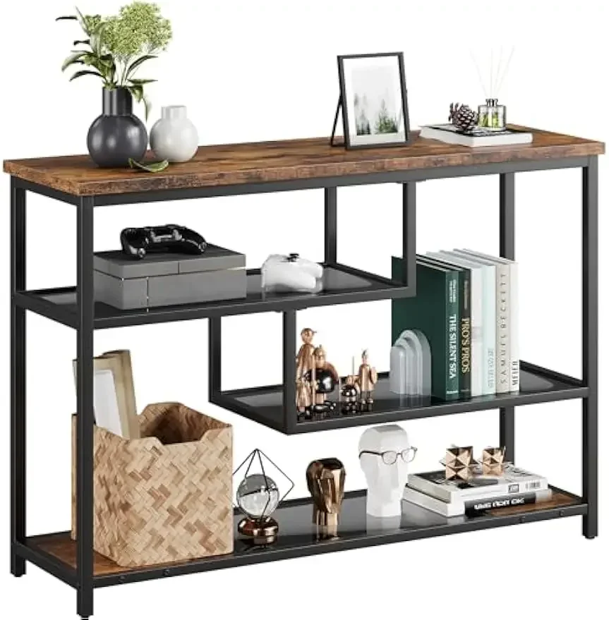 Console Table, 4-Tier Sofa Tables Narrow Entryway Table with Glass Shelf and Metal Frame, 39.4