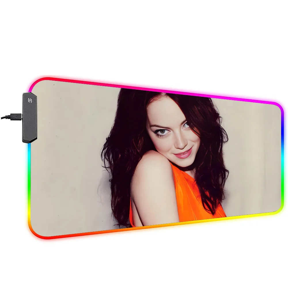 movie E-Emma Stone  Mousepad XXL RGB Gaming Mouse Pads HD Black Gamer Accessories Large LED