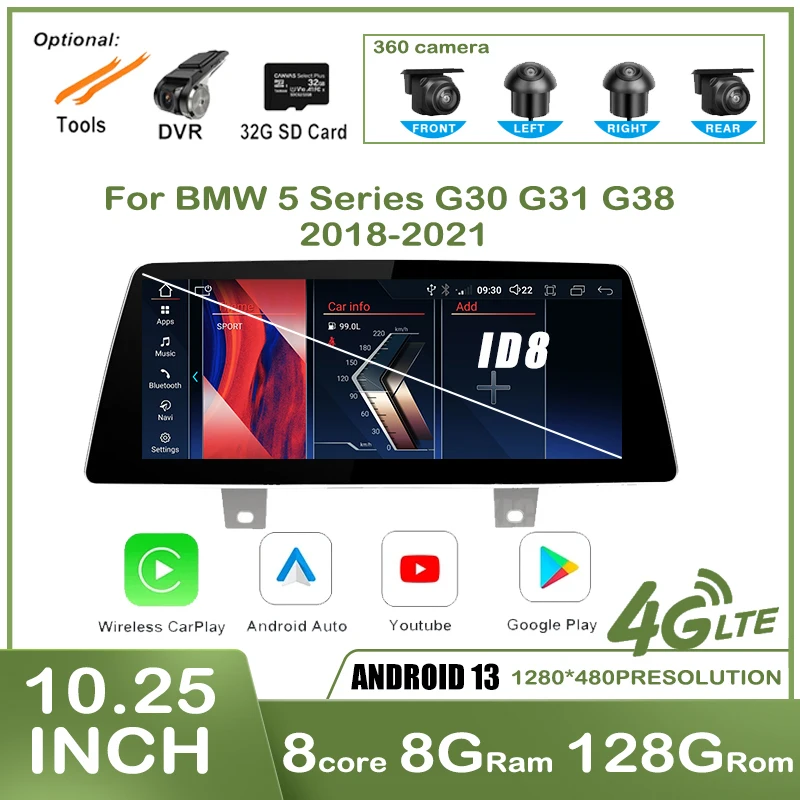 

10.25'' For BMW 5 Series G30 G31 G38 2018-2019 EVO System Android Auto ID8 Car Radio Devices Automotive Multimedia Player GPS