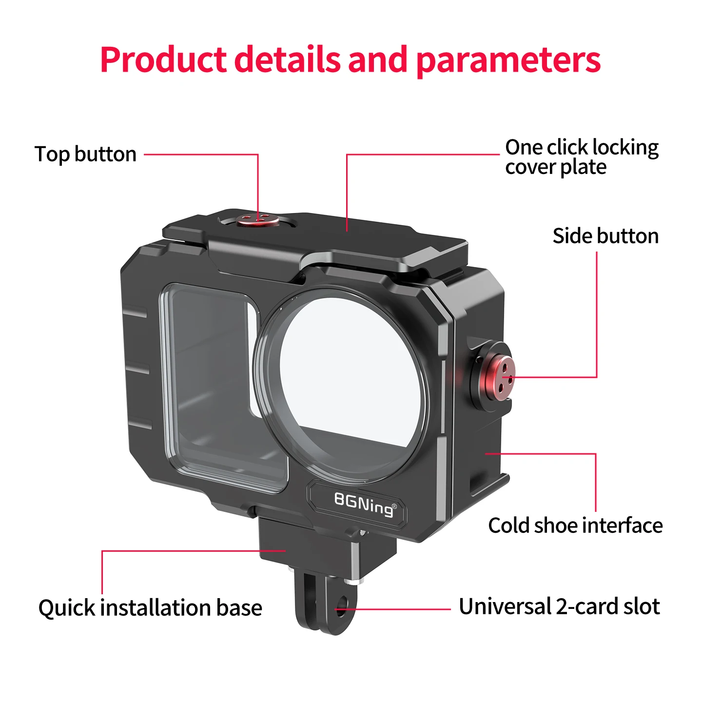 Für DJI Osmo Action 6 Kamera Wasserdichtes Gehäuse Unterwasser-Tauchgehäuse Metallkäfig für Radfahren Surfen Tauchen Erweiterung – Detail 19