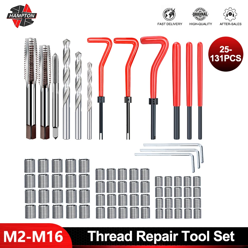 Conjunto de Ferramentas de Reparo de Rosca para Restaurar Kit Helicoil Danificado m2 m3 m4 m5 m6 m8 M10 M12 M14 M16 25 75 131 Pcs