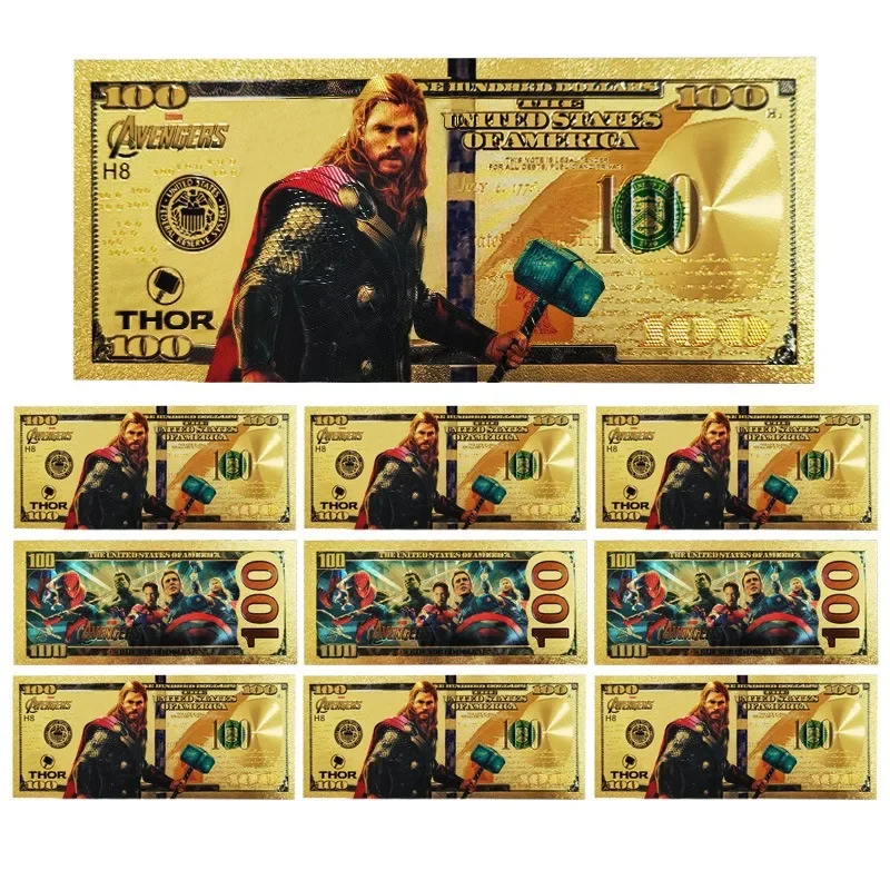 Marvel Super Hero Series Anime Ironman Captain America Gold Commemorative Banknote Collection Movie Peripherals Holiday Gifts