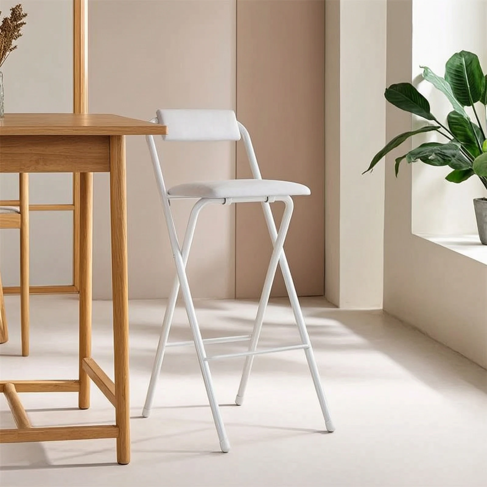 Folding Bar Stool with Backrest Foldable High Bar Stool with Padded Seat Counter Height Seat Comfortable Furniture Stable