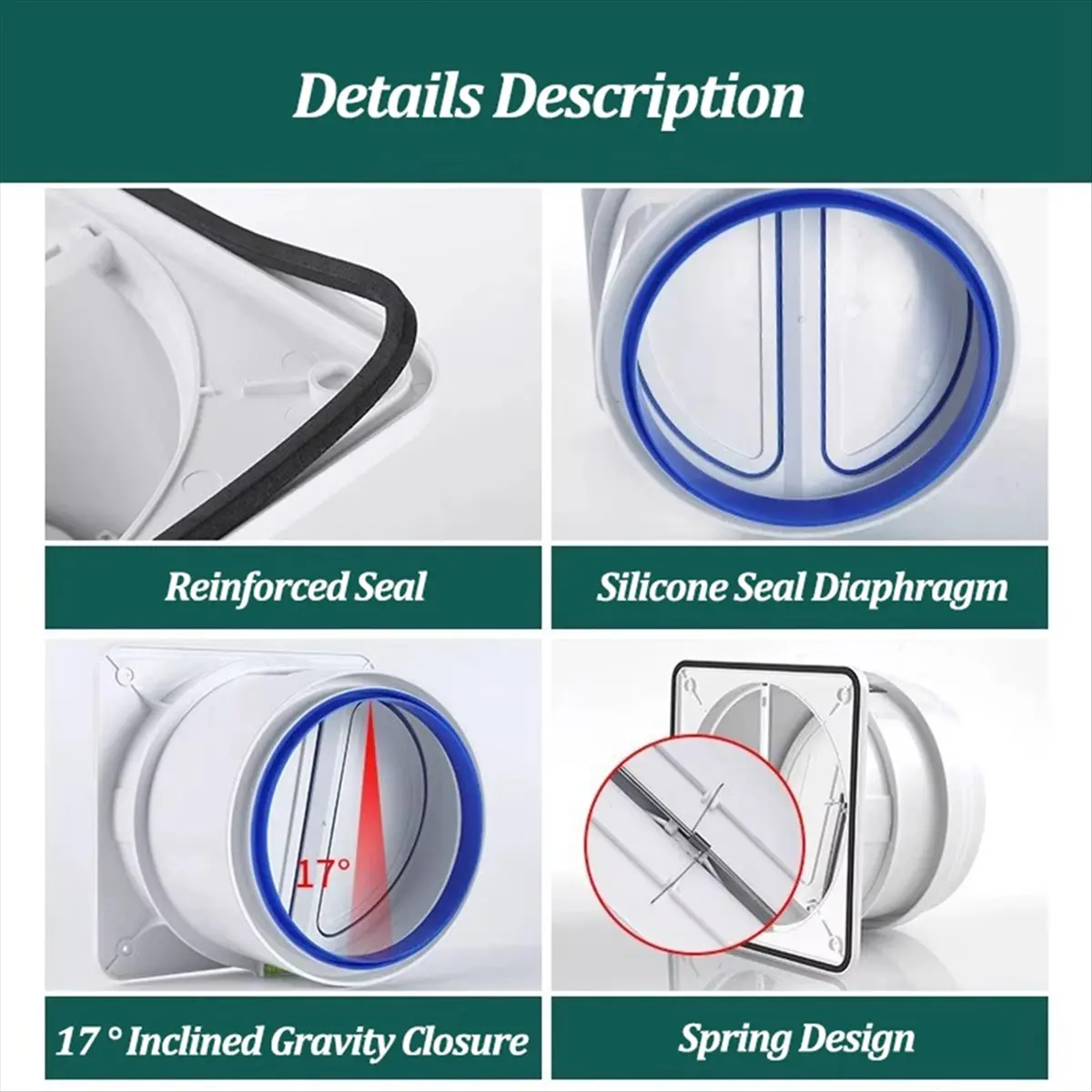 AA14 2PCS Kitchen Range Hoods Check Valve 80-100mm Pipe Double-Ended Anti Odor Control Air Outlet Kitchen Ventilation Parts