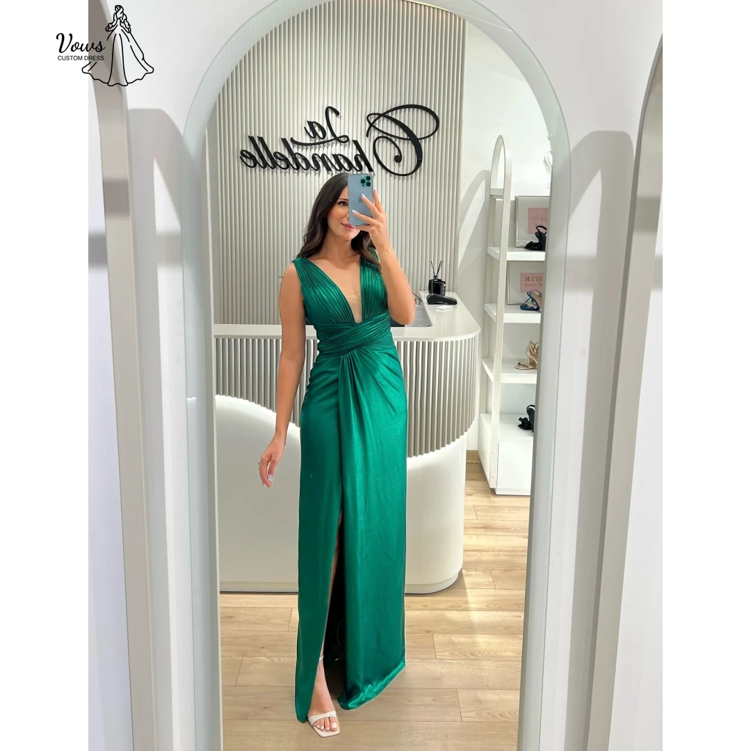 فستان سهرة أنيق مصنوع حسب الطلب من Vows فاخر 2025 برقبة على شكل حرف v رداء سواريه فساتين سوداء للنساء فساتين سهرة أنيقة بفتحة متعرجة