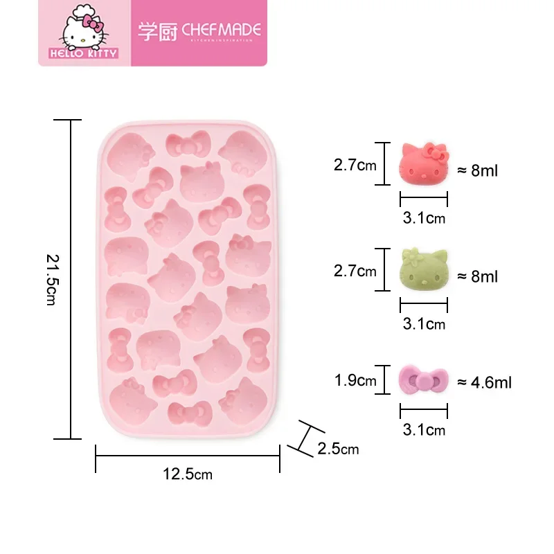 Sanrio-bandeja de hielo de silicona de grado alimenticio, 4 piezas, Hello Kitty, molde para cubitos de hielo, refrigerador doméstico, caja de almacenamiento