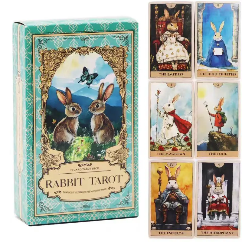 Rabbit Tarot Cards 78Pcs Cute Rabbit Tarot Deck Oracle Cards Vintage Watercolor Animal Divination Fortune Telling Tarot