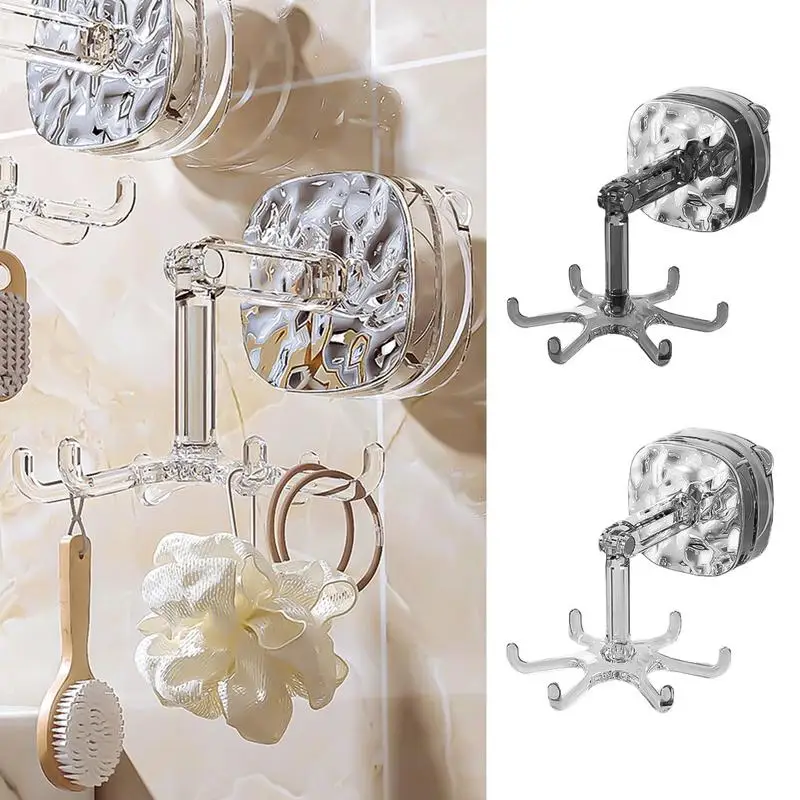 Suction Cup Shower Hooks Shower Vacuum Bathroom Hangers 6 Claws Vaccum Suction Hooks For Shower Removable Wall Rotary Holder