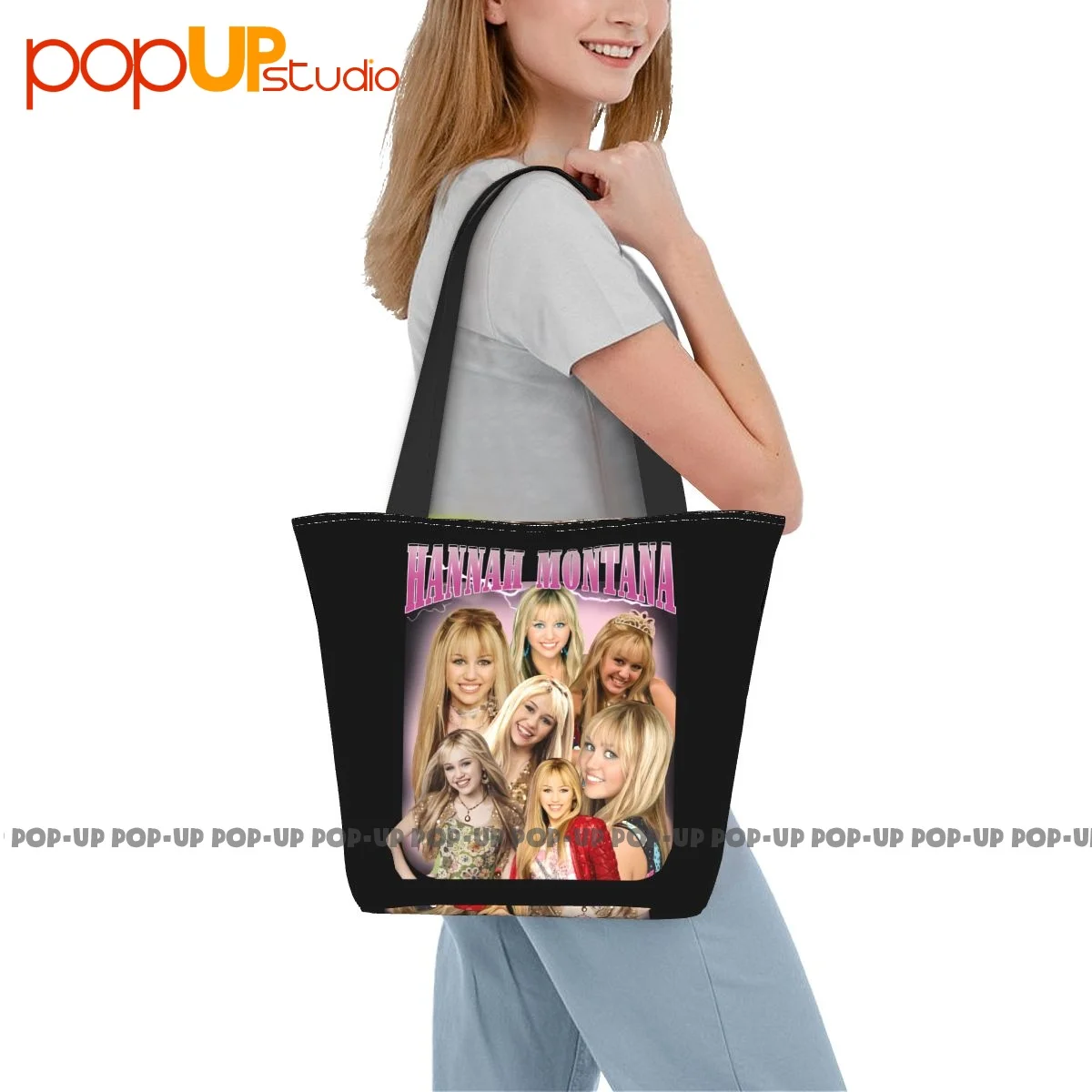 Hannah Montana Miley Cyrus P-198 Retro Handbags Reusable Shopping Bag Grocery Bag