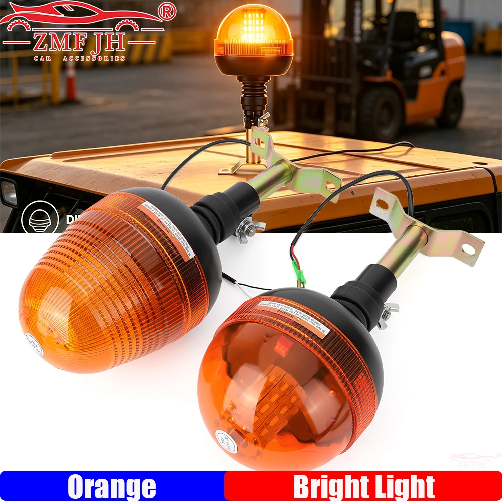 Orange LED Beacon Warning Signal Light Tractor Amber for Truck Rotating Flash Strobe Lamp Forestry with Base Bracket Boat Parts