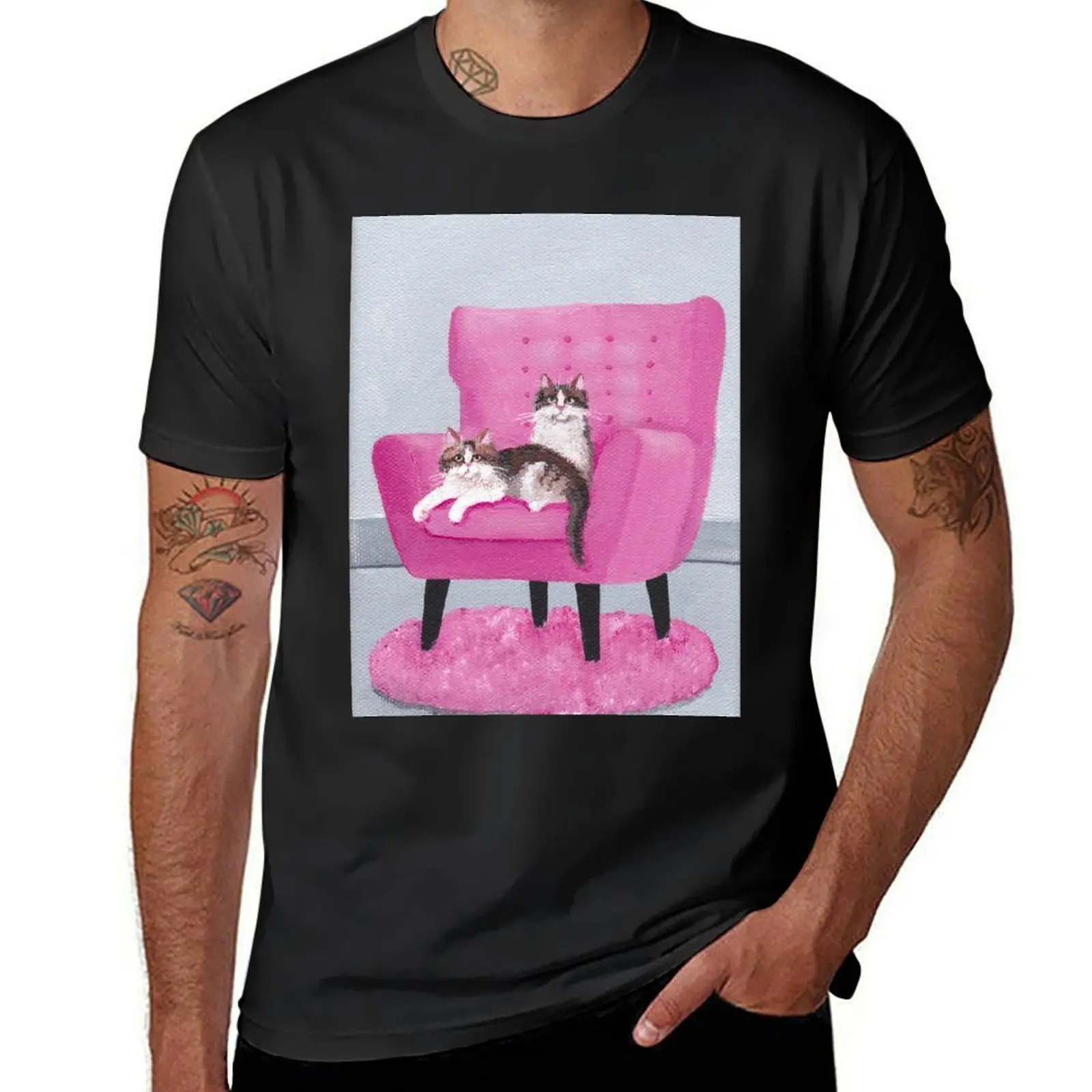 The Pink Chair Cats T-Shirt aesthetic clothes boys animal print workout shirts for men