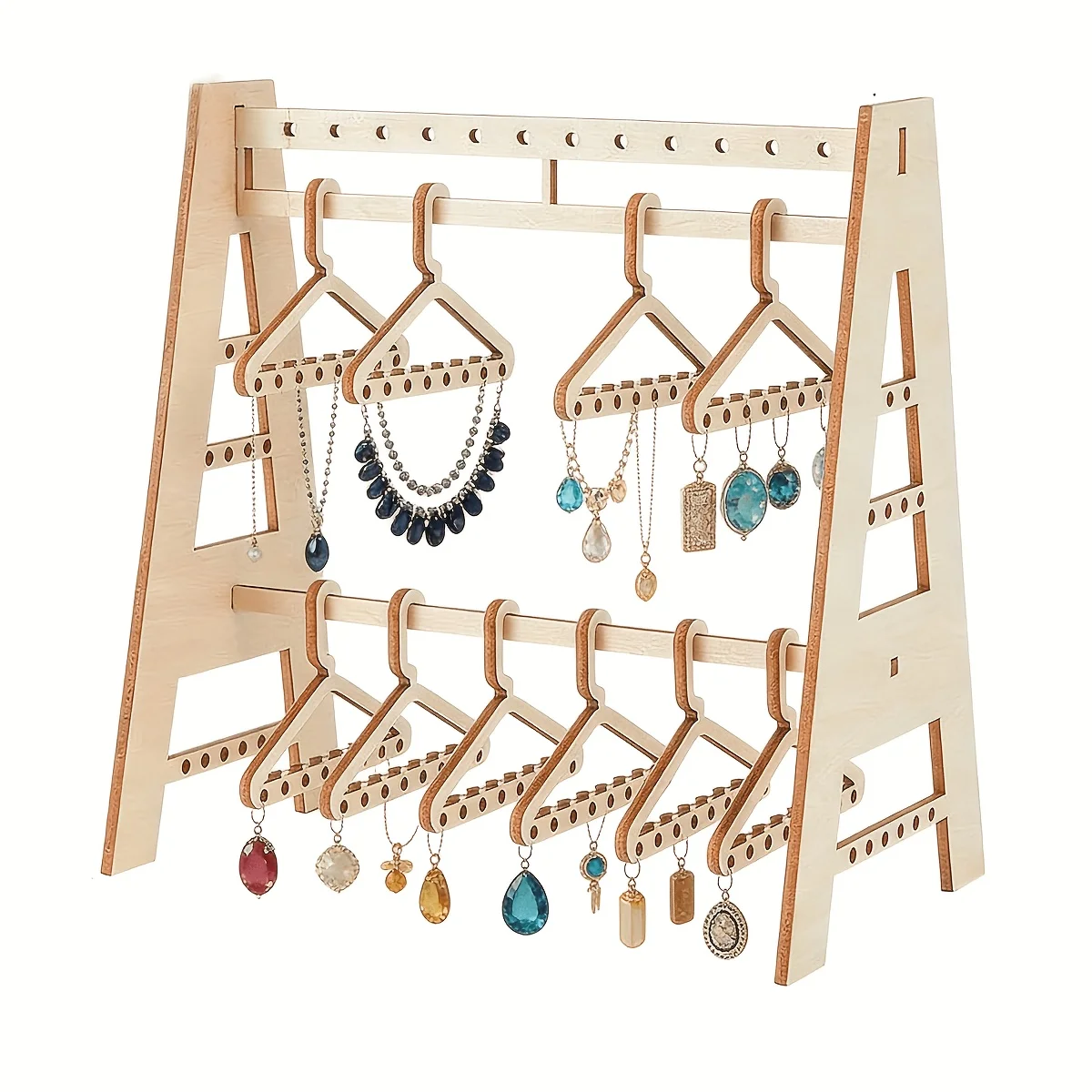 Earring Display Stand, Jewelry Organizer, Ear Stud Stand, Wood Mini Coat Hanger Rack Earring Holder for Retail Store Tabletop