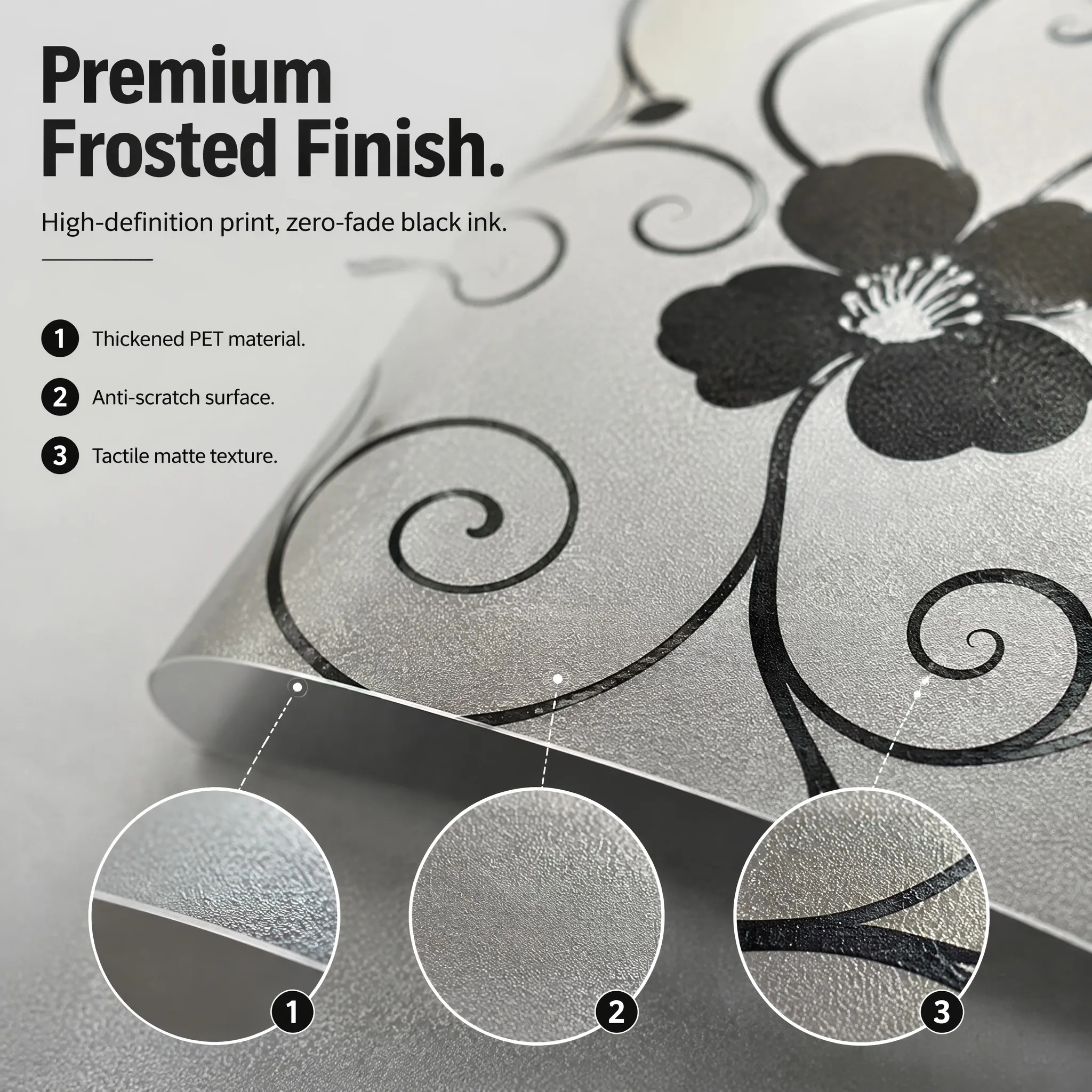 Elegant Retro Privacy Window Film with Built-in Adhesive - Curly Vine Flower Design Soft Light Filter Cuttable PVC for Home Deco