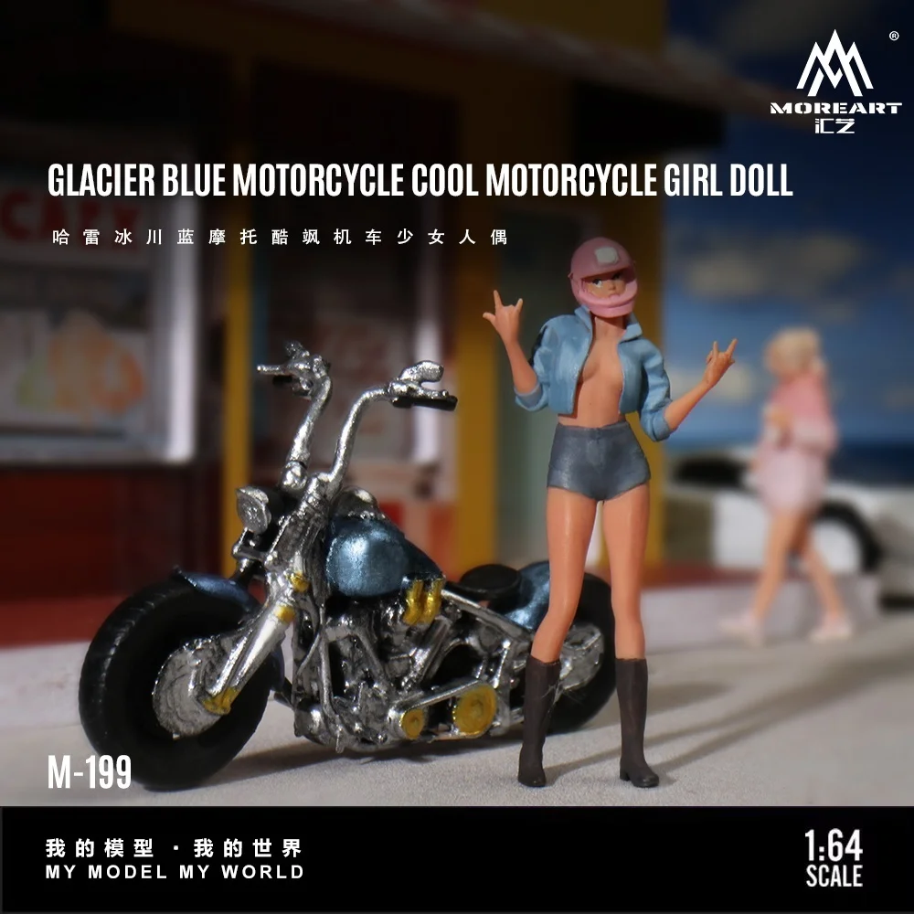 

TimeMicro&MoreArt 1:64 Davidson Glacier Blue Motorcycle Cool Girl Doll Resin Model