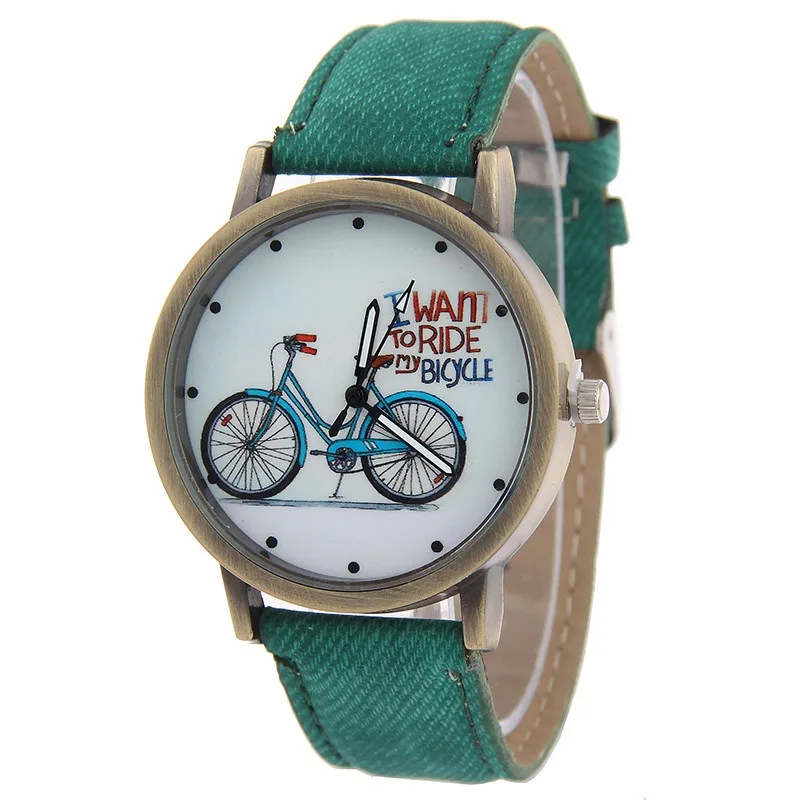 New Fashion Bicycle Women Watch Jean Fabric Leather Strap Dress Ladies Casual Quartz Wristwatches Relogio Feminino Часы Женские